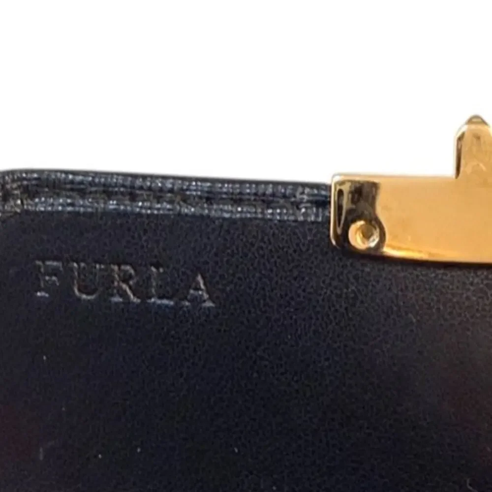Furla Babylon Black Leather Accordion Card Case Wallet Expandable
